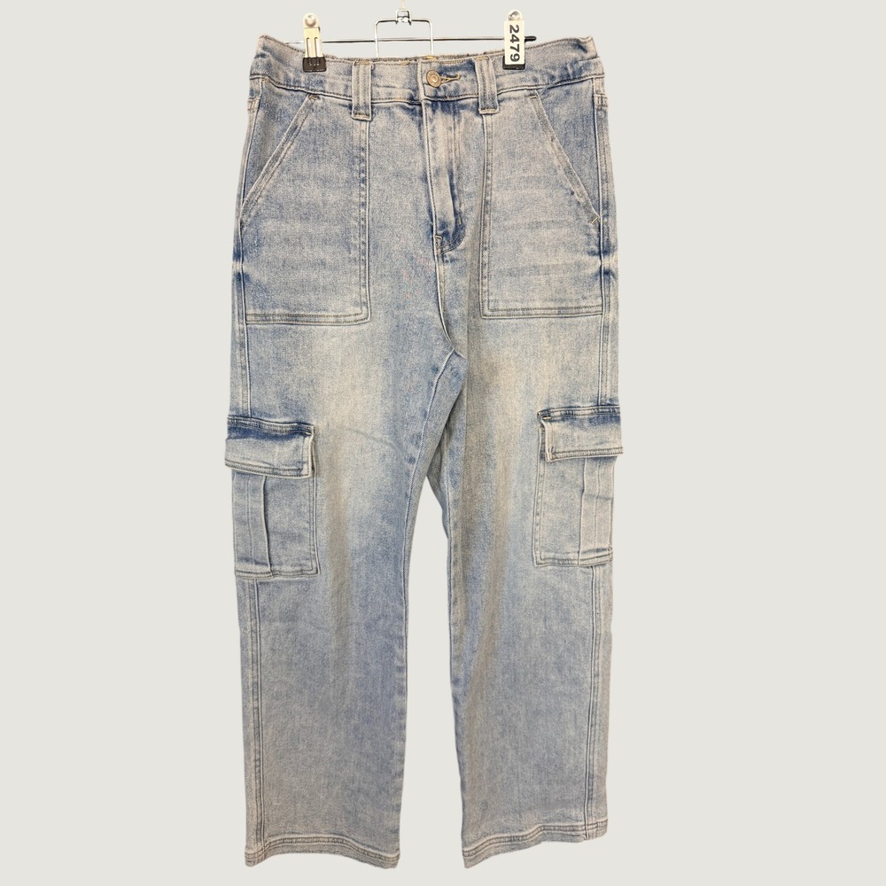 Vervet Blue Cargo Jeans Womens 27 Light Wash Straight Leg Utility Denim T5926